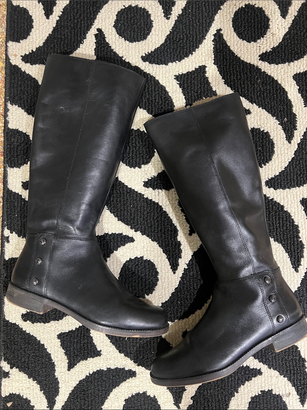 Franco Sarto Black Leather Knee-High Button Detail Boots